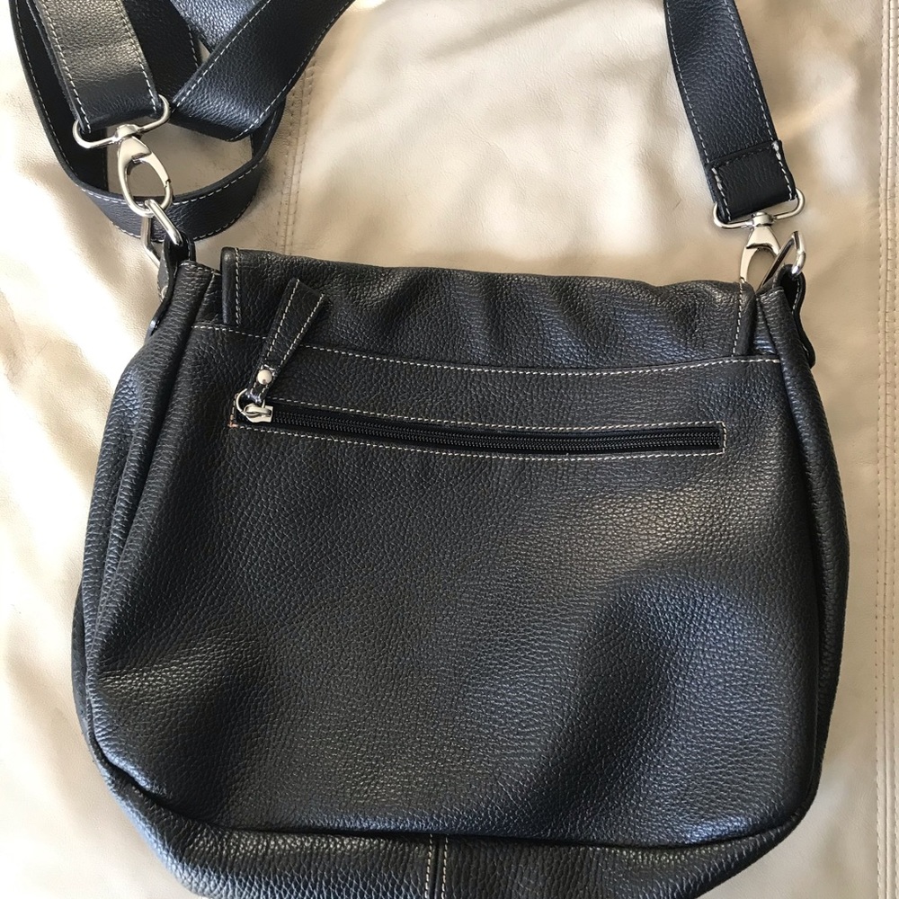 Sundance Black Crossbody Saddle Bag with White Stitching - Picture 2 of 6
